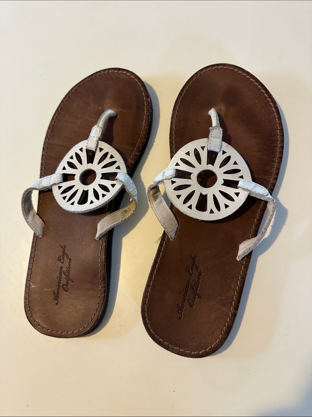 American Eagle Outfitters Brown Footbed Sandals with White Cutout Medallions